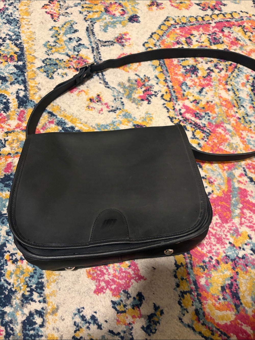 Made in Italy Black Leather Saddle Bag Purse